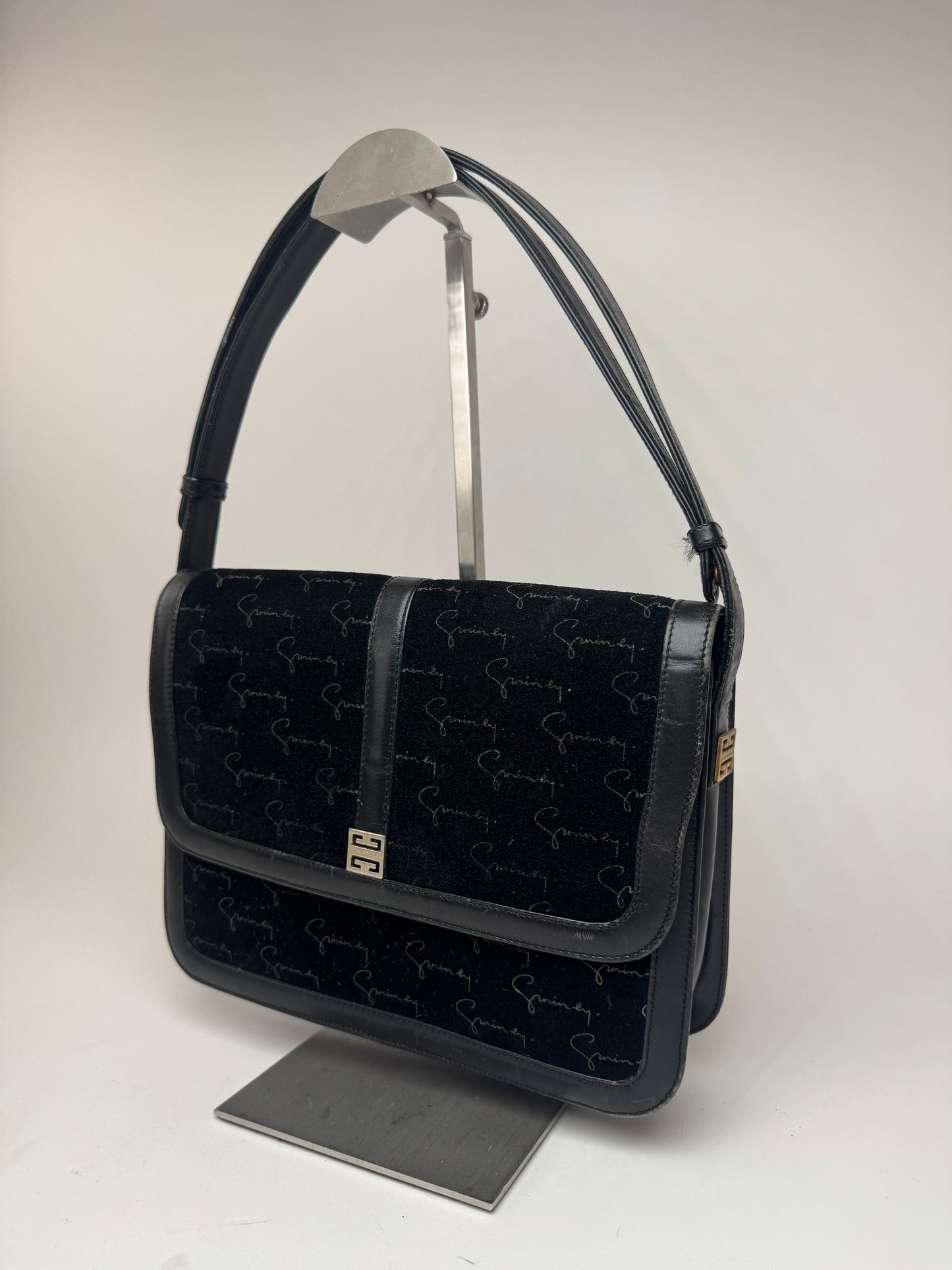 Sac vintage Givenchy en laine et cuir monogramme noir marron