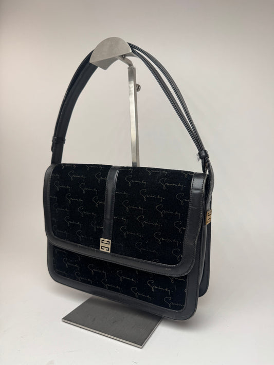 Sac vintage Givenchy en laine et cuir monogramme noir marron