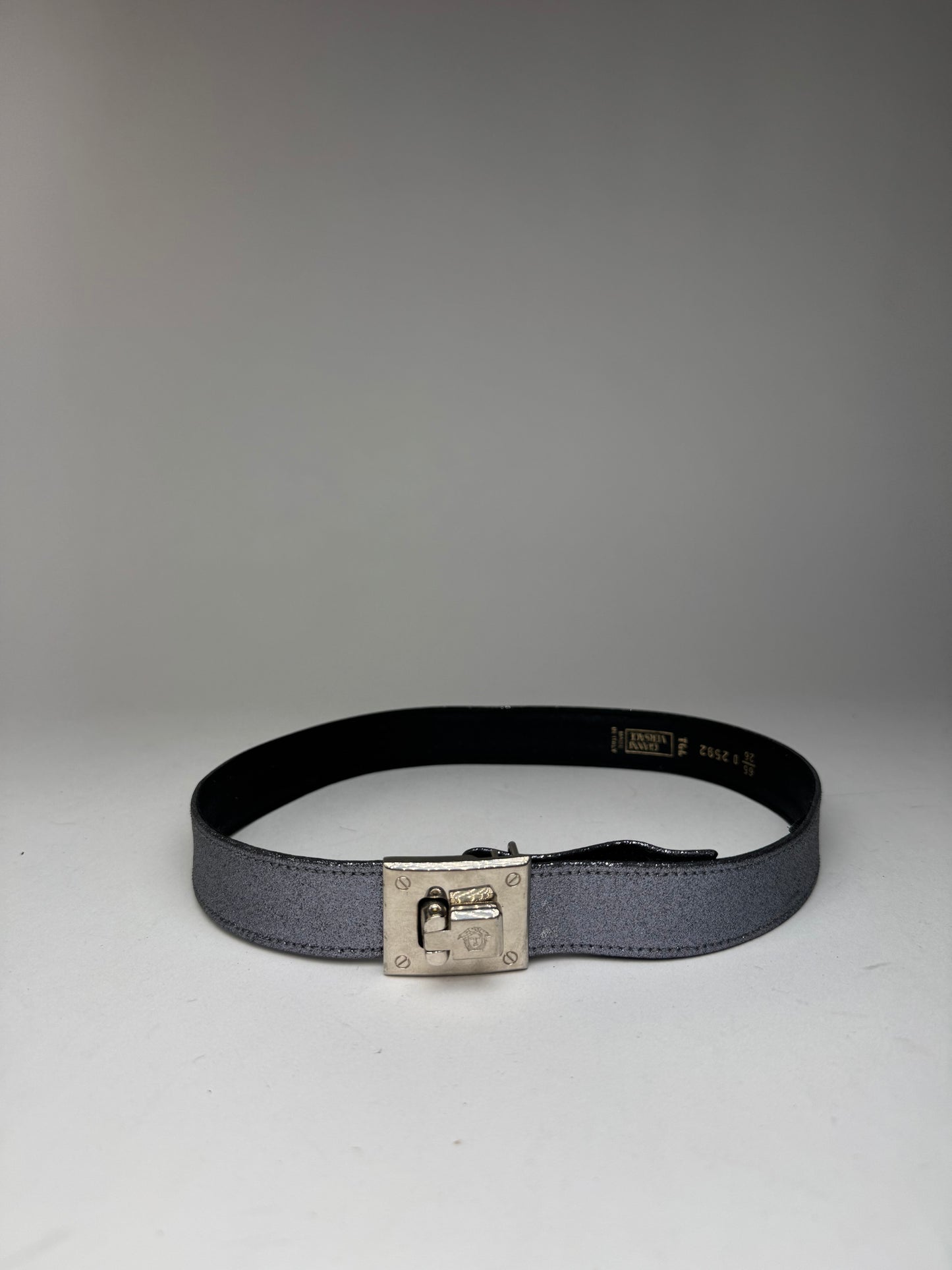 Vintage Gianni Versace Leather Belt silver sparkles