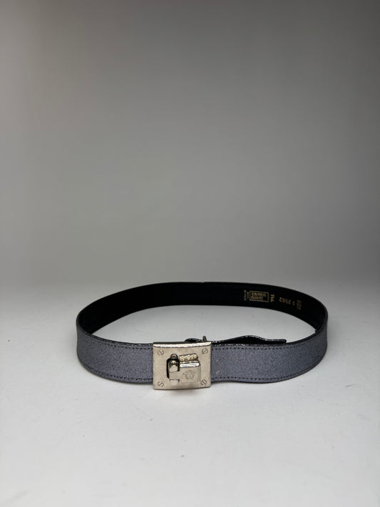 Vintage Gianni Versace Leather Belt silver sparkles