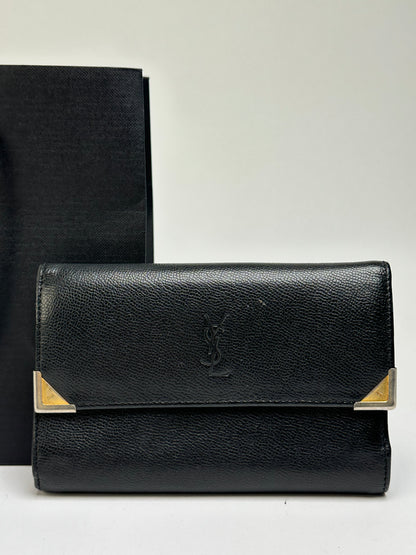 Vintage Yves Saint Laurent Textured Leather Bifold Wallet Late 1990s Black