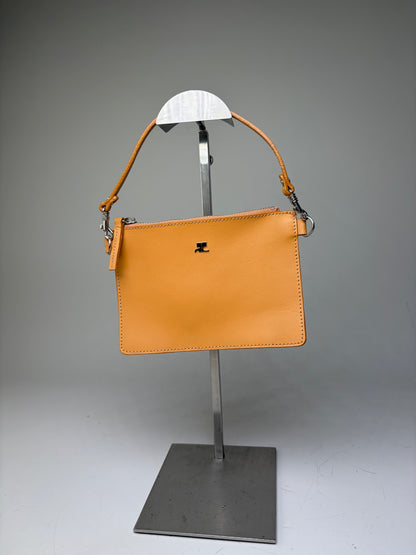 Vintage Courreges Smooth Leather Clutch Bag Orange Silver