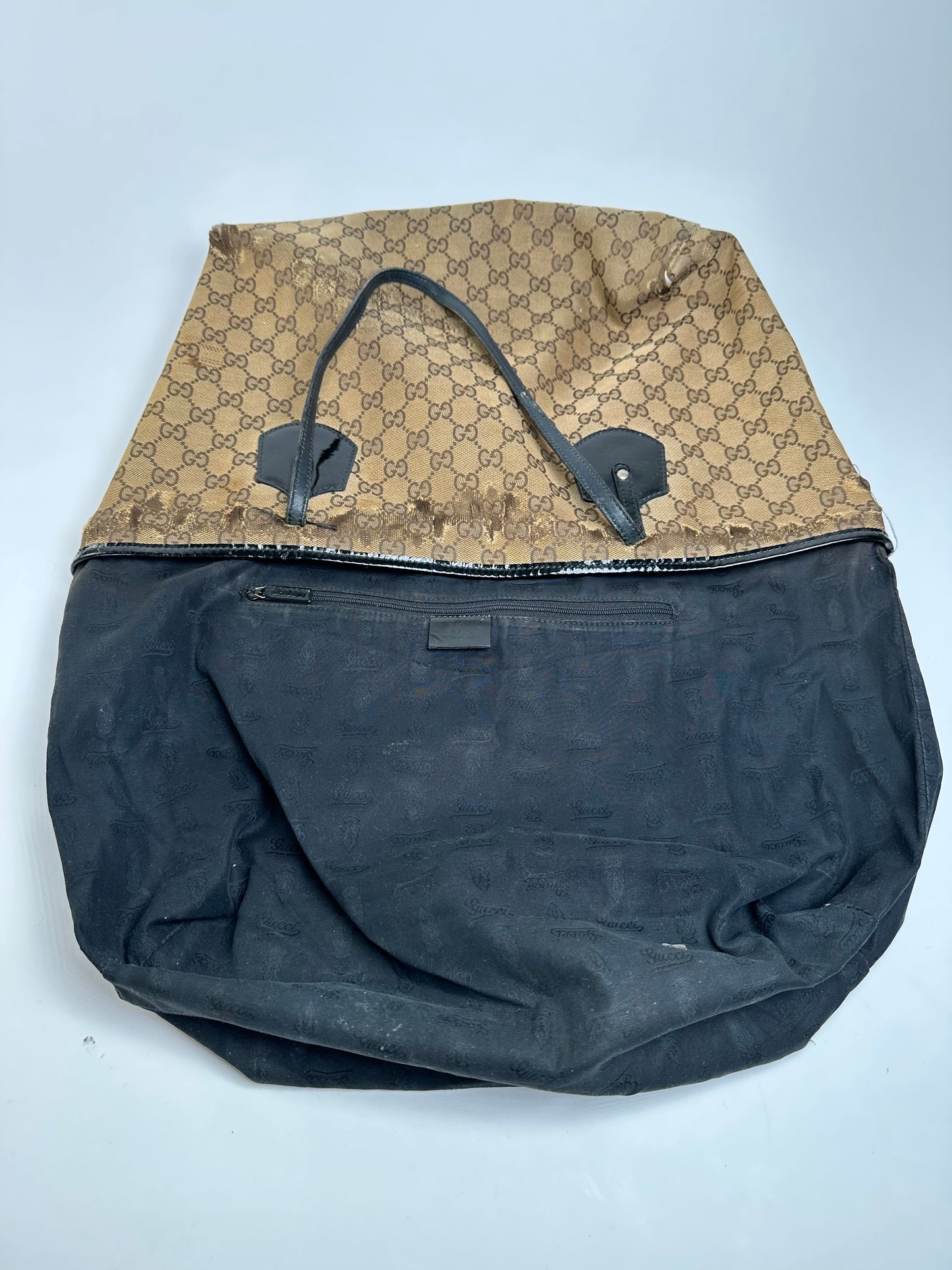 Vintage Gucci GG Supreme Tote Bag Beige Brown Black Hardware