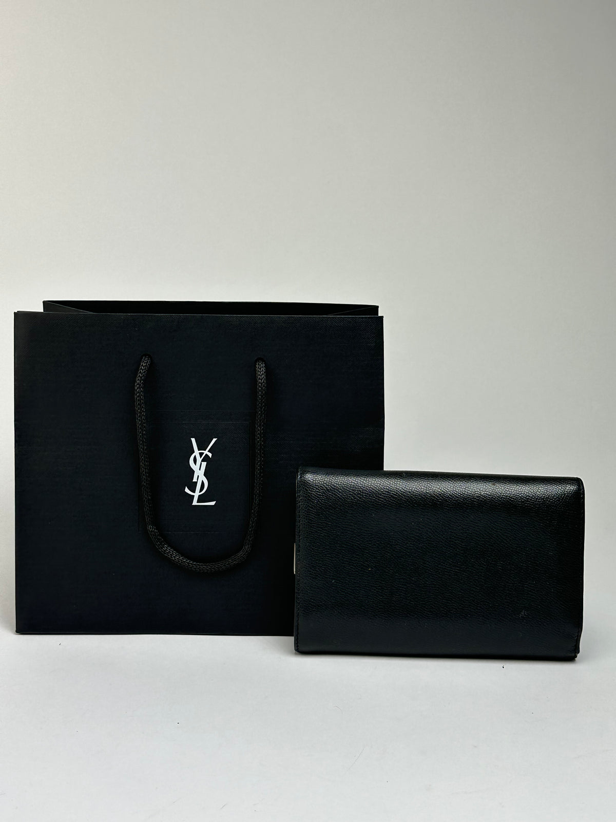 Vintage Yves Saint Laurent Textured Leather Bifold Wallet Late 1990s Black