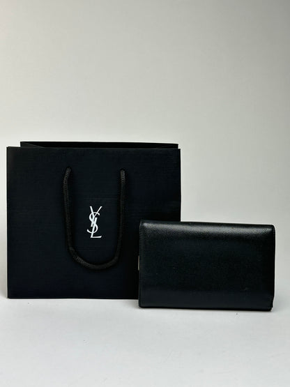 Vintage Yves Saint Laurent Textured Leather Bifold Wallet Late 1990s Black