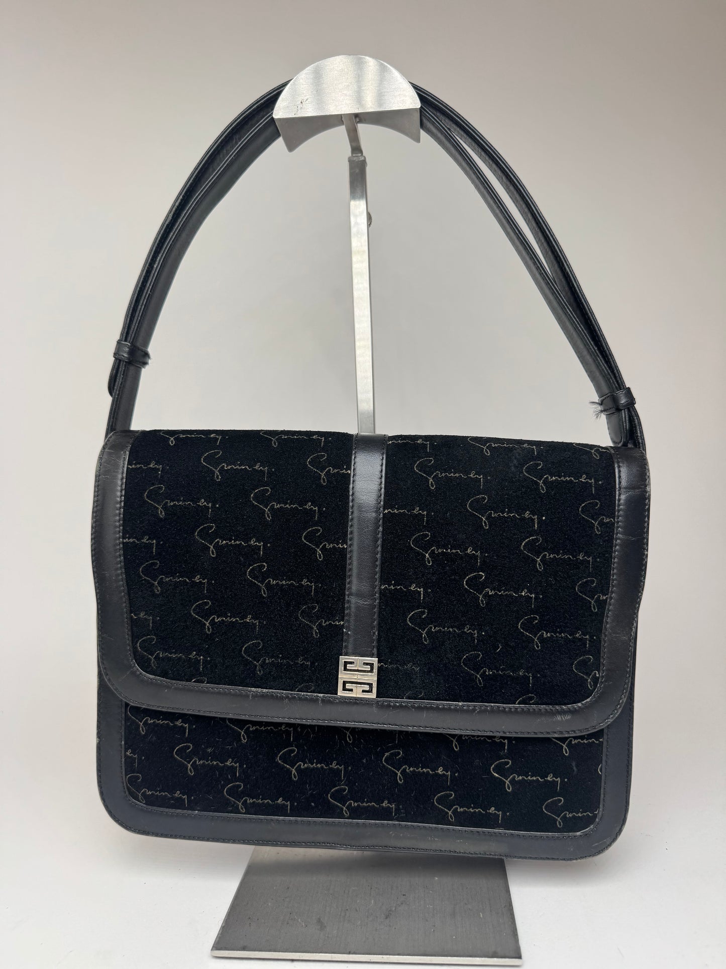Sac vintage Givenchy en laine et cuir monogramme noir marron
