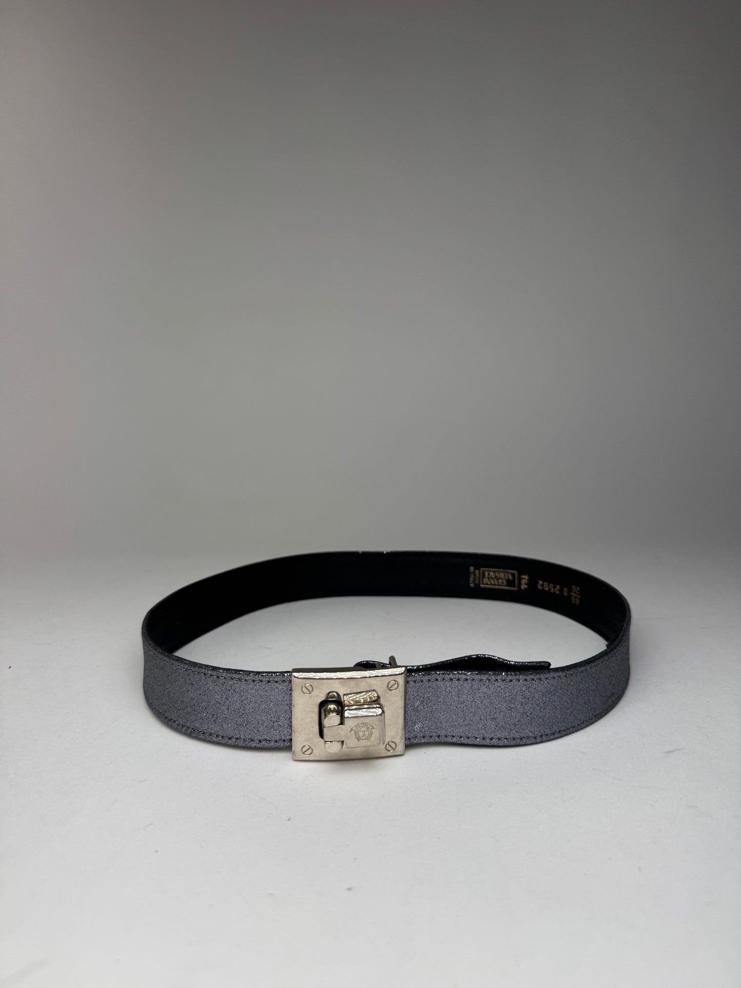 Vintage Gianni Versace Leather Belt silver sparkles