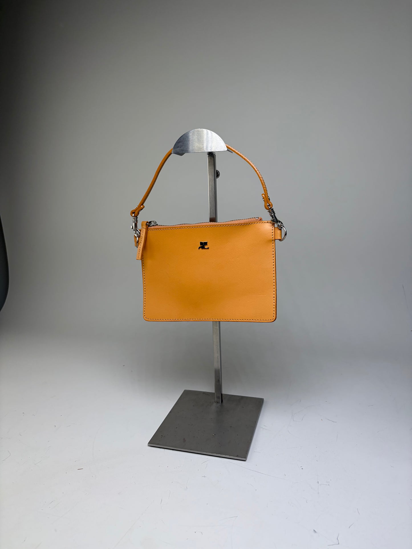 Vintage Courreges Smooth Leather Clutch Bag Orange Silver