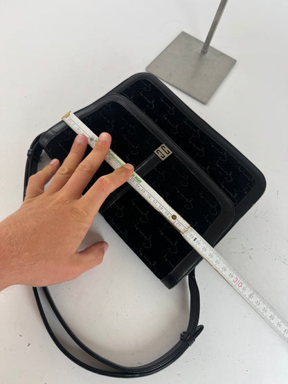 Sac vintage Givenchy en laine et cuir monogramme noir marron