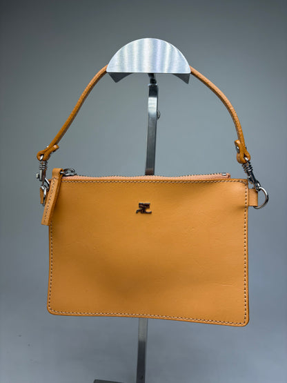 Vintage Courreges Smooth Leather Clutch Bag Orange Silver