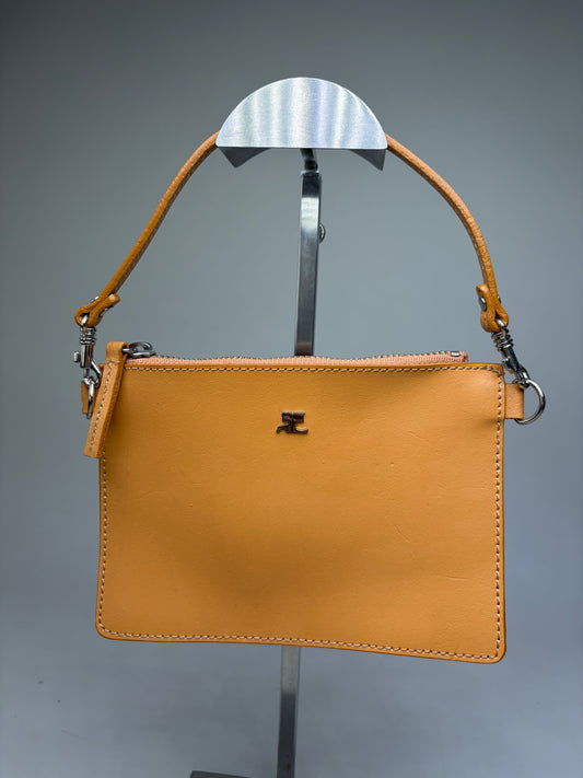 Vintage Courreges Smooth Leather Clutch Bag Orange Silver