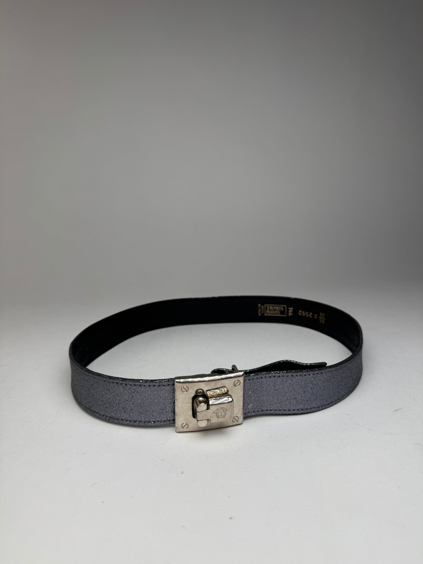 Vintage Gianni Versace Leather Belt silver sparkles