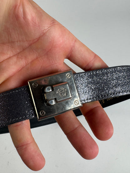 Vintage Gianni Versace Leather Belt silver sparkles