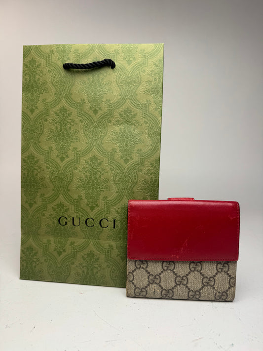 Vintage Gucci Ophidia Monogram leather wallet gray red