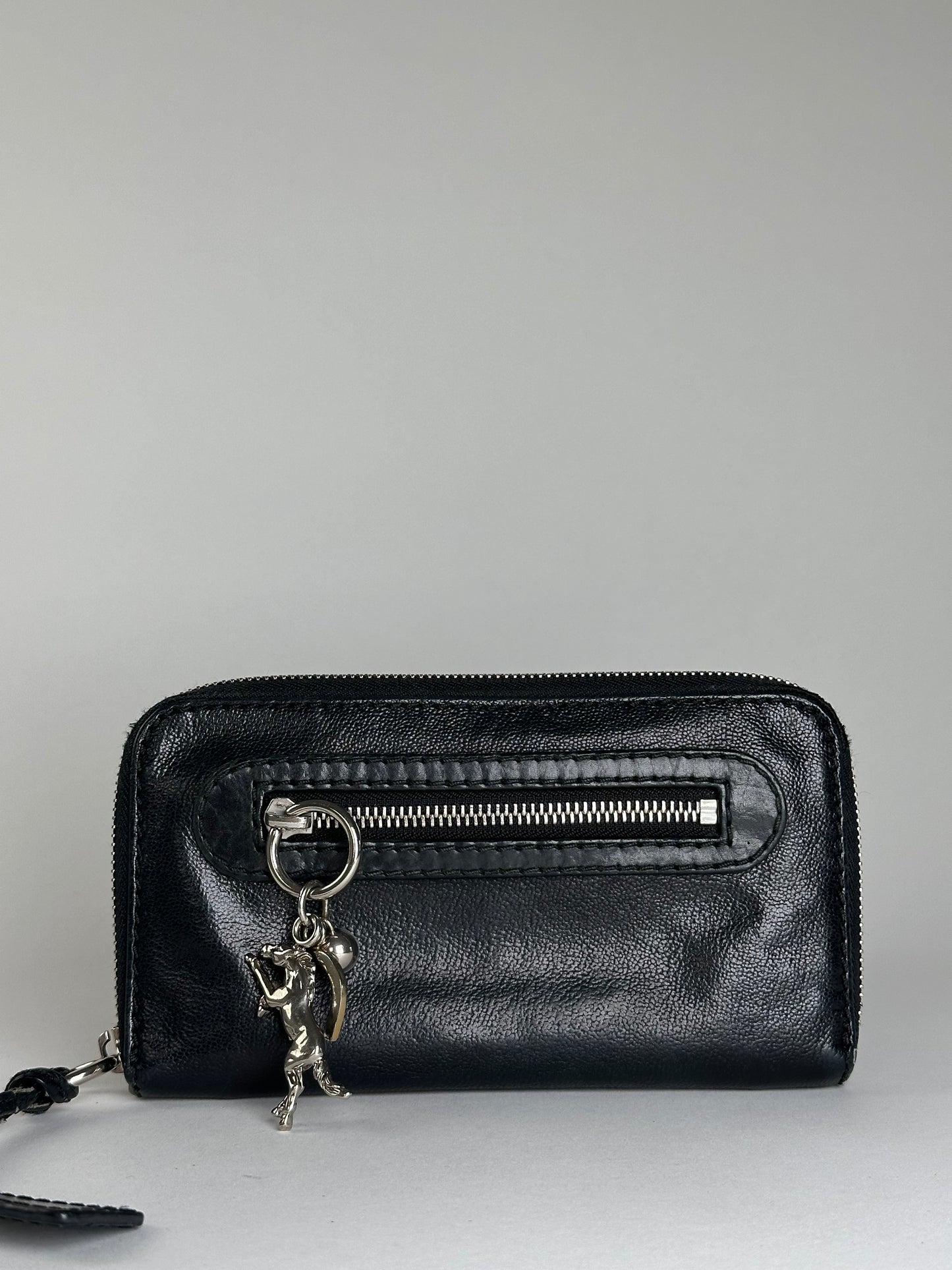 Vintage Chloe Grained Leather Wallet Black Silver