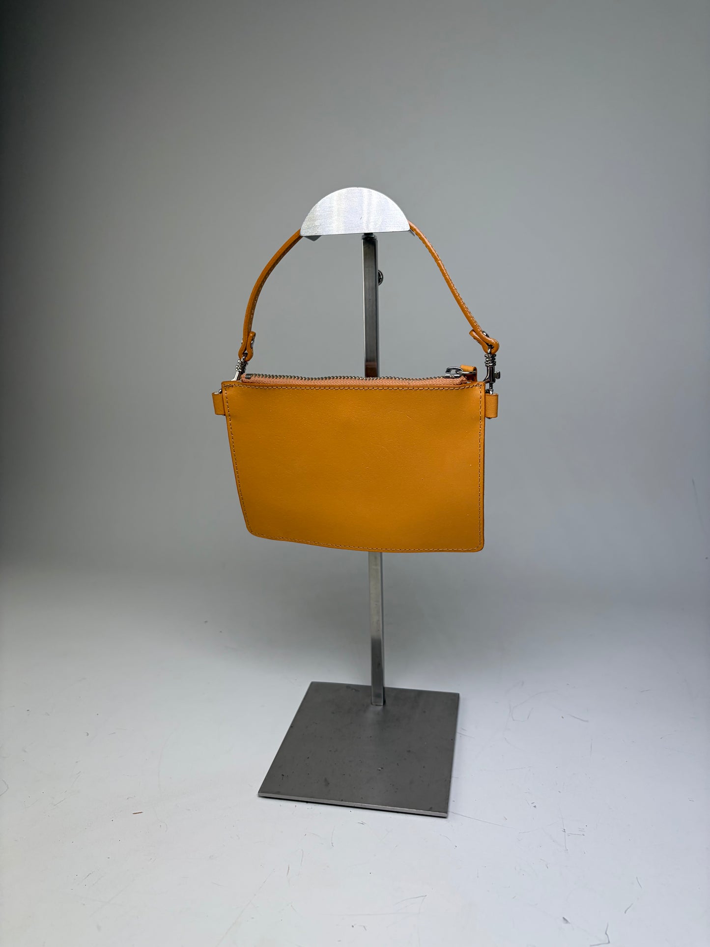 Vintage Courreges Smooth Leather Clutch Bag Orange Silver