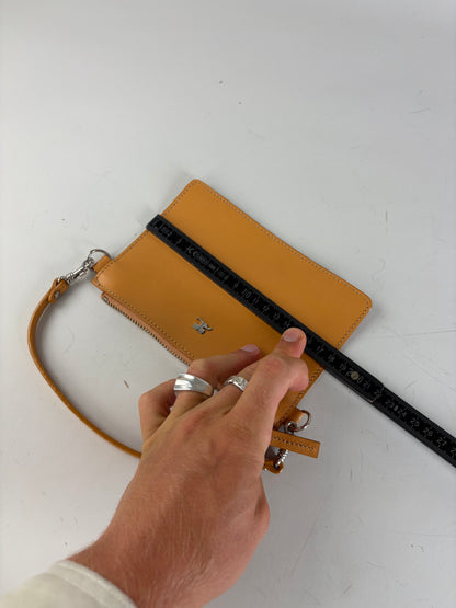 Vintage Courreges Smooth Leather Clutch Bag Orange Silver