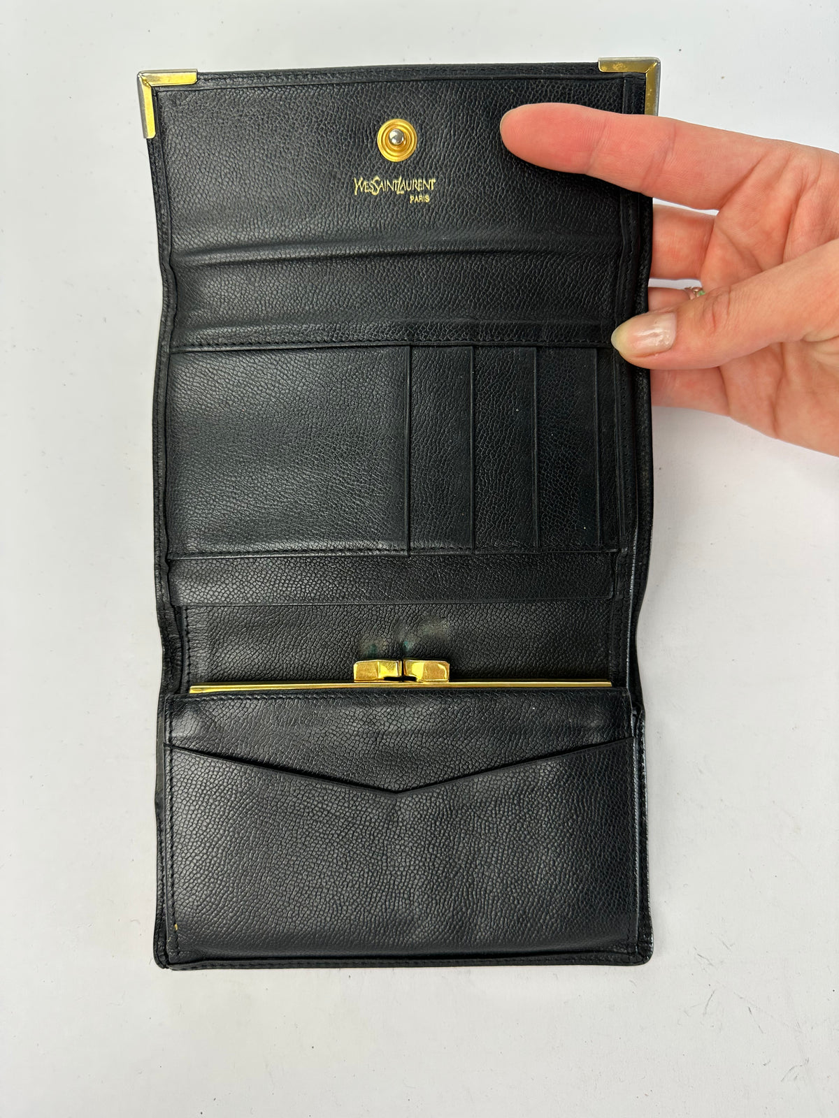 Vintage Yves Saint Laurent Textured Leather Bifold Wallet Late 1990s Black