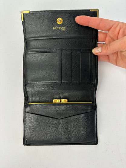 Vintage Yves Saint Laurent Textured Leather Bifold Wallet Late 1990s Black