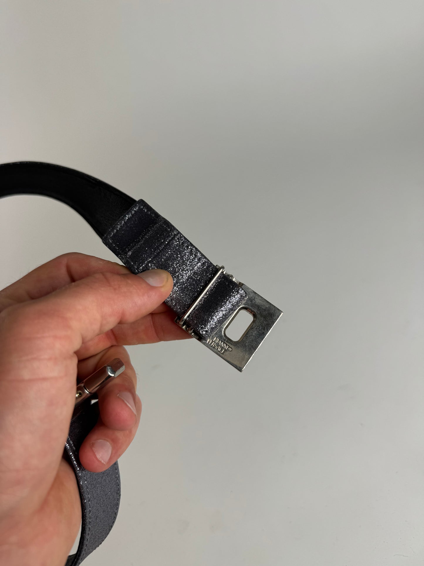 Vintage Gianni Versace Leather Belt silver sparkles