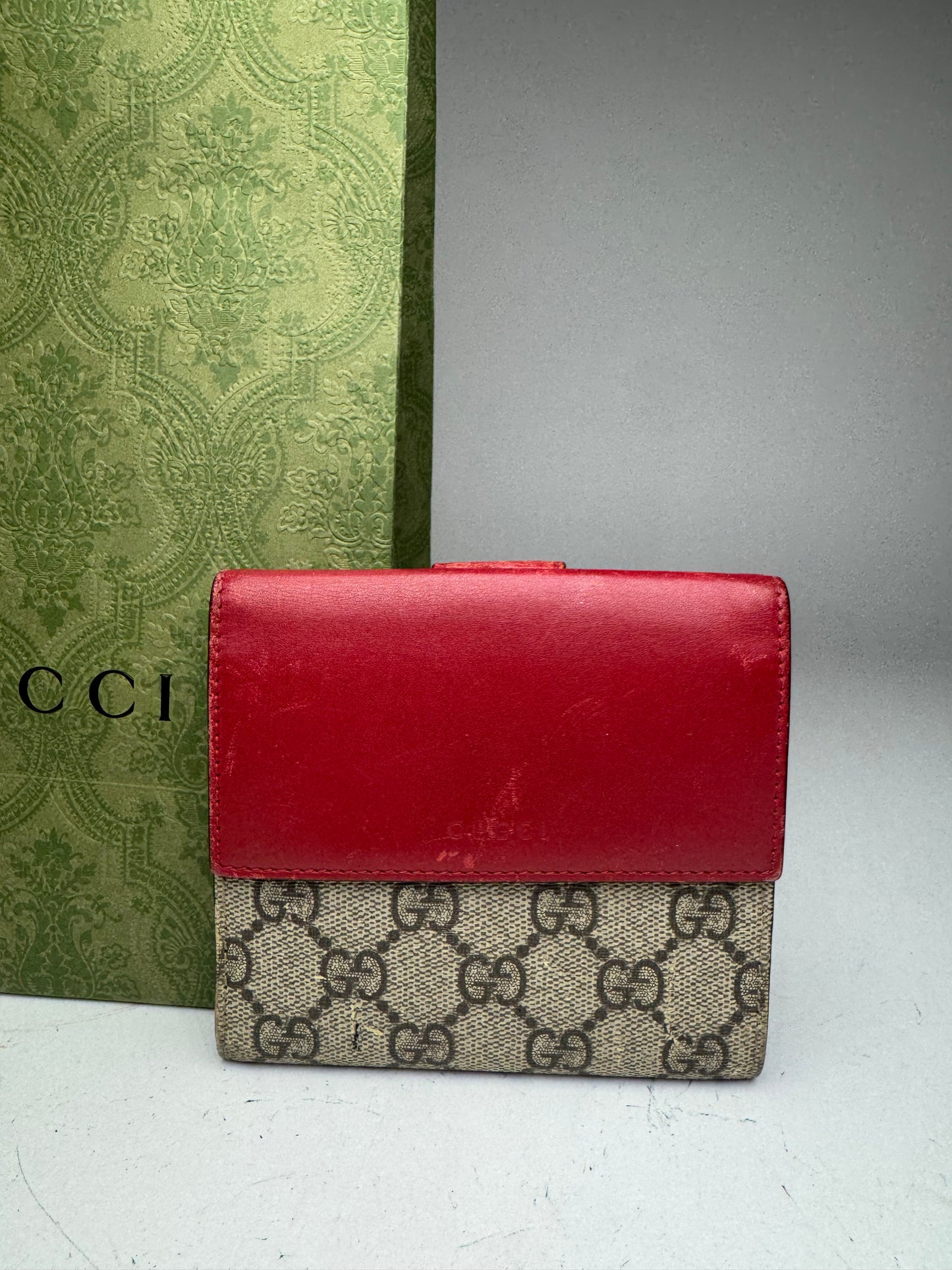 Vintage Gucci Ophidia Monogram leather wallet gray red