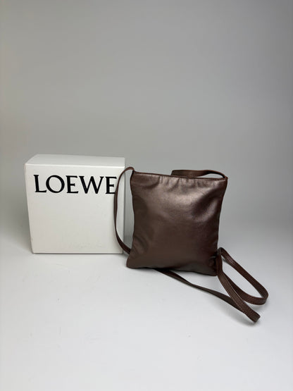 Vintage Loewe Soft Leather Crossbody Bag Dark Brown Gold