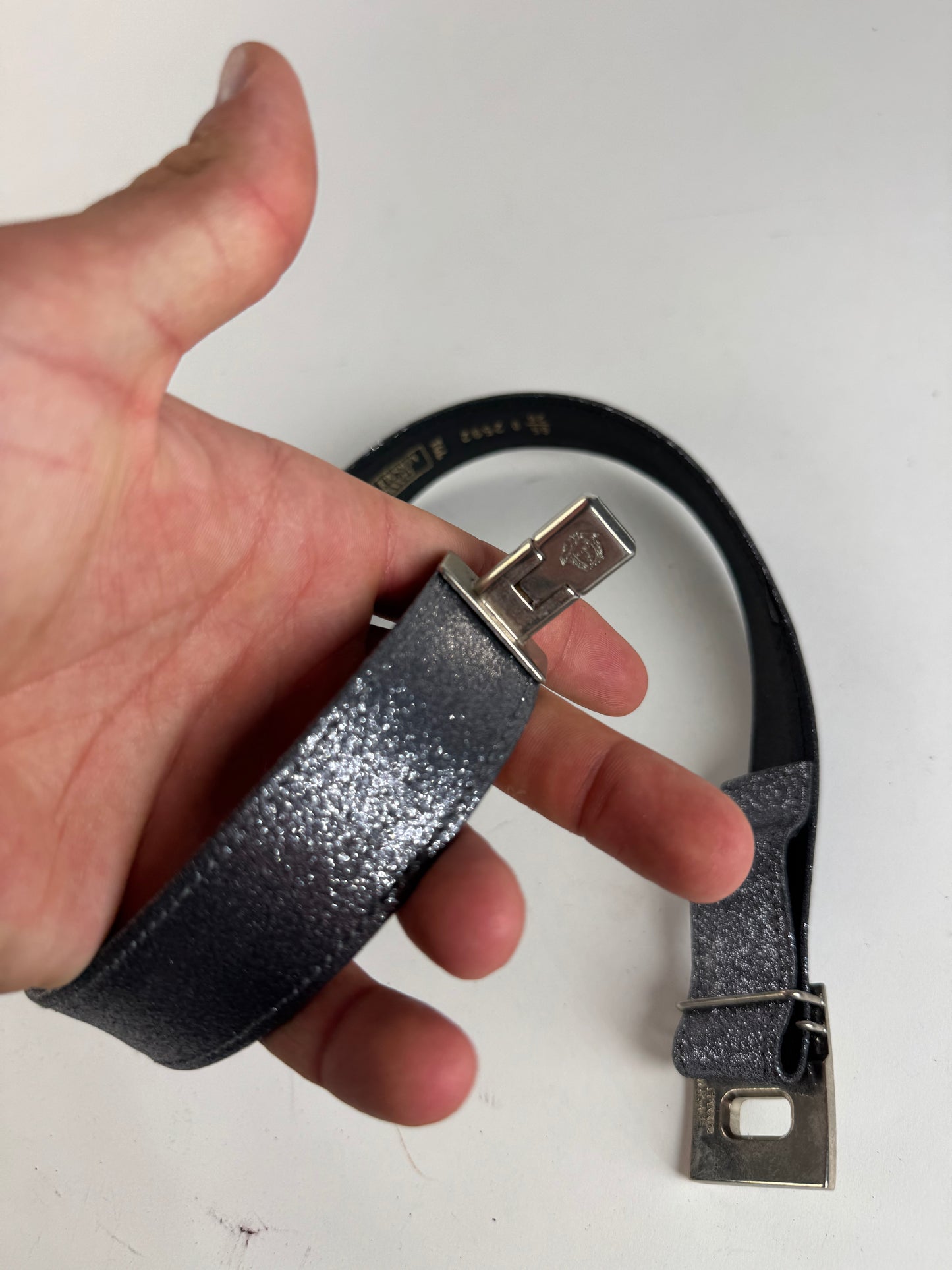 Vintage Gianni Versace Leather Belt silver sparkles