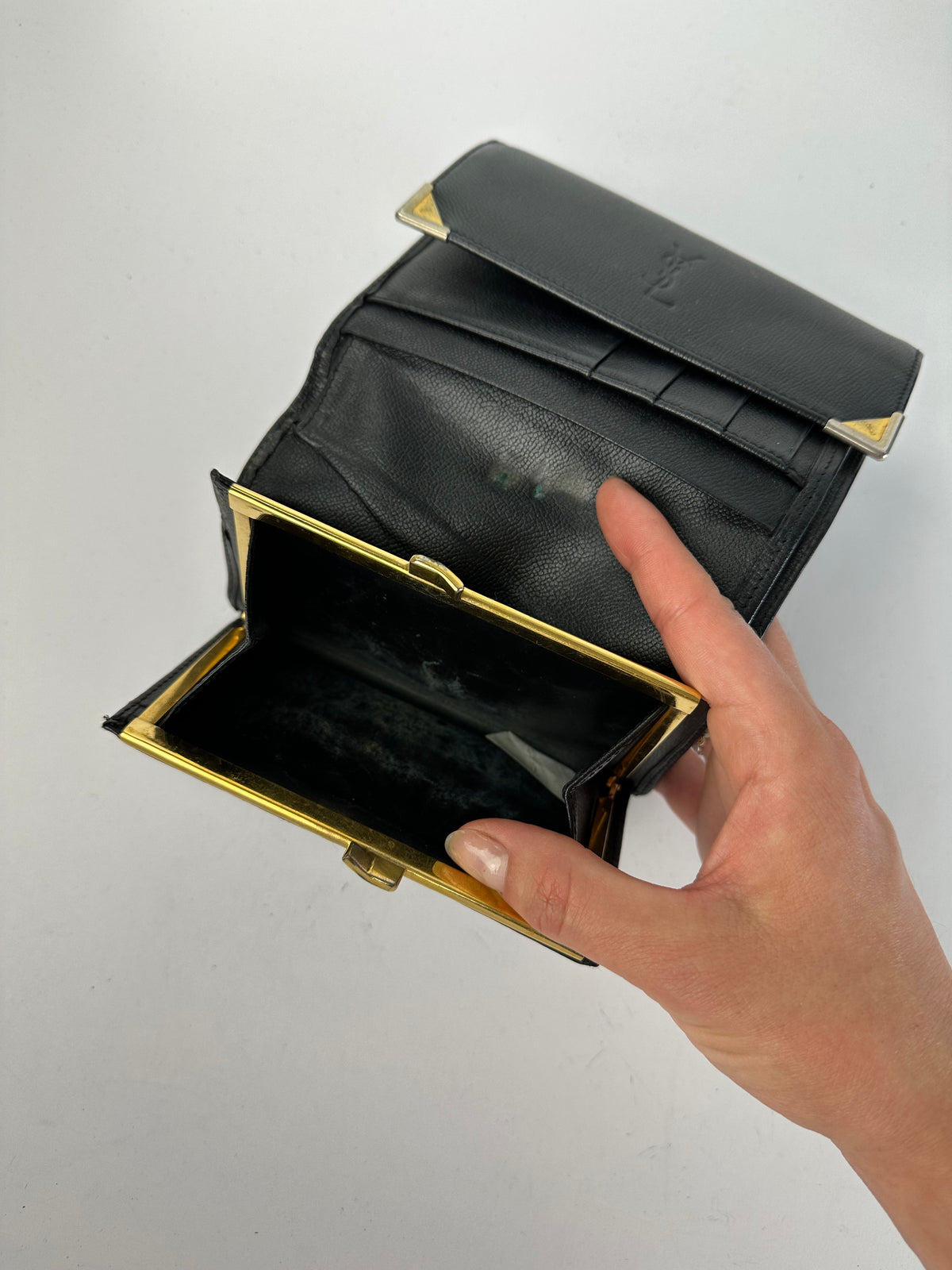 Vintage Yves Saint Laurent Textured Leather Bifold Wallet Late 1990s Black