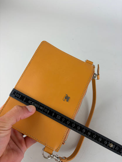 Vintage Courreges Smooth Leather Clutch Bag Orange Silver