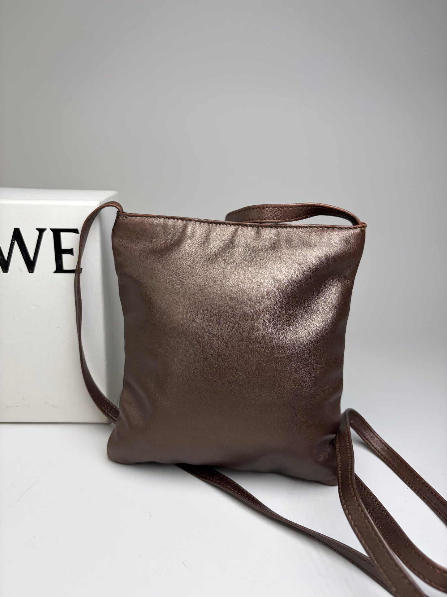 Vintage Loewe Soft Leather Crossbody Bag Dark Brown Gold