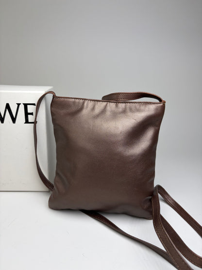 Vintage Loewe Soft Leather Crossbody Bag Dark Brown Gold