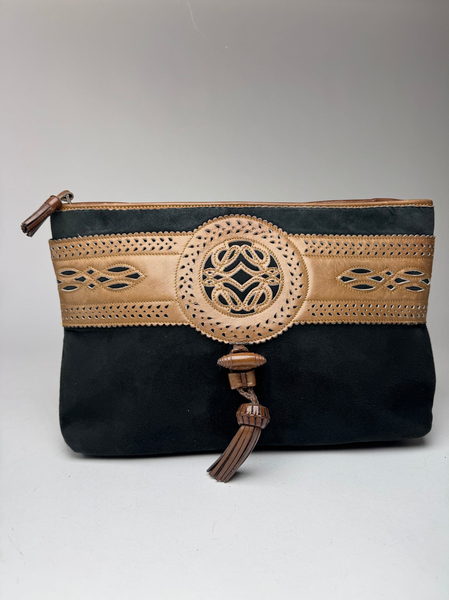 Vintage Loewe Madrid Suede Leather Clutch black brown