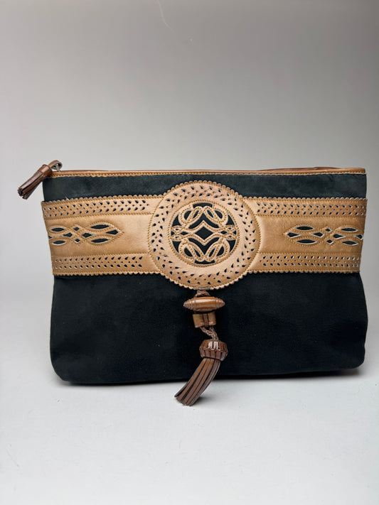 Vintage Loewe Madrid Suede Leather Clutch black brown
