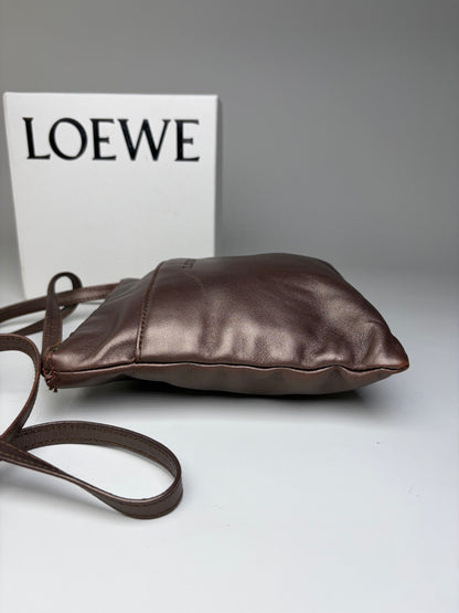 Vintage Loewe Soft Leather Crossbody Bag Dark Brown Gold