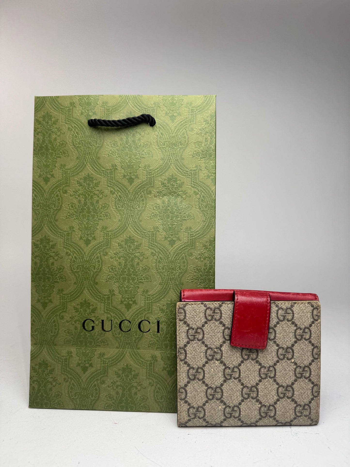 Vintage Gucci Ophidia Monogram leather wallet gray red