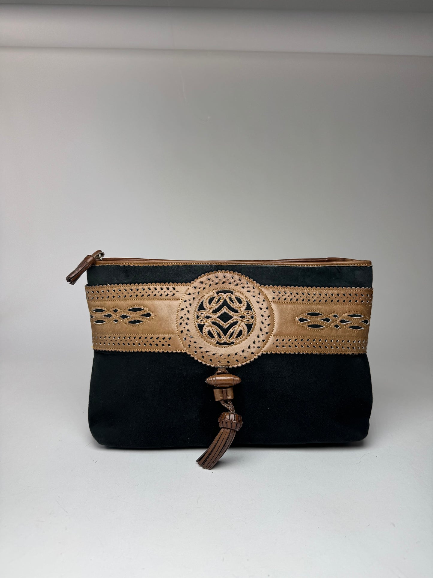 Vintage Loewe Madrid Suede Leather Clutch black brown