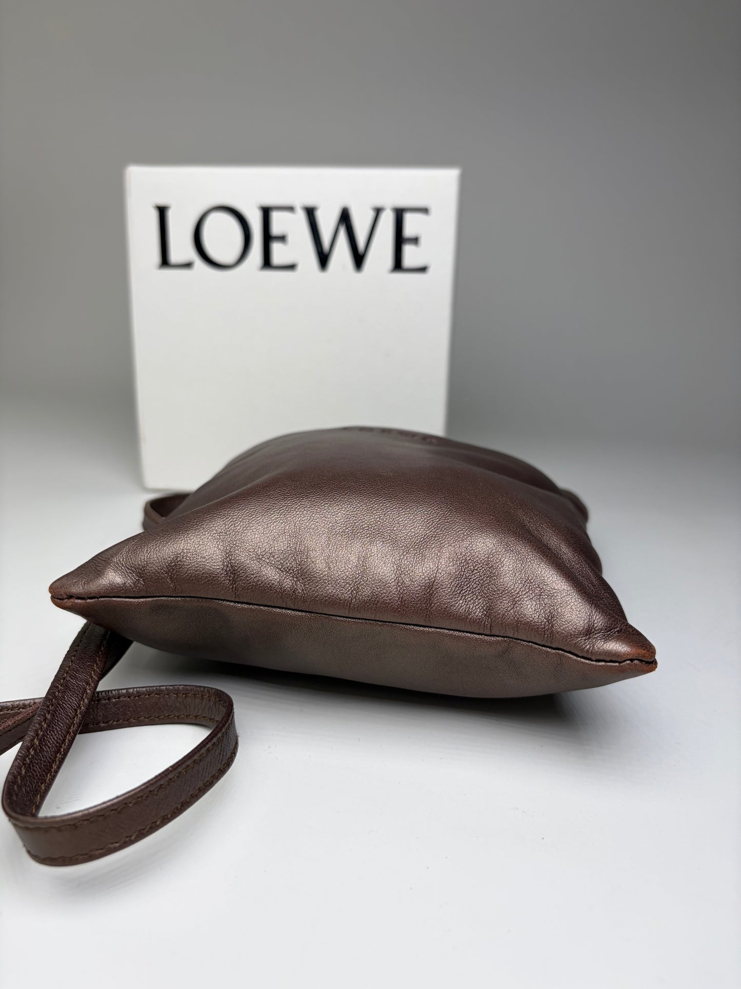 Vintage Loewe Soft Leather Crossbody Bag Dark Brown Gold