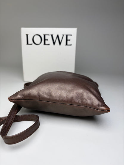Vintage Loewe Soft Leather Crossbody Bag Dark Brown Gold