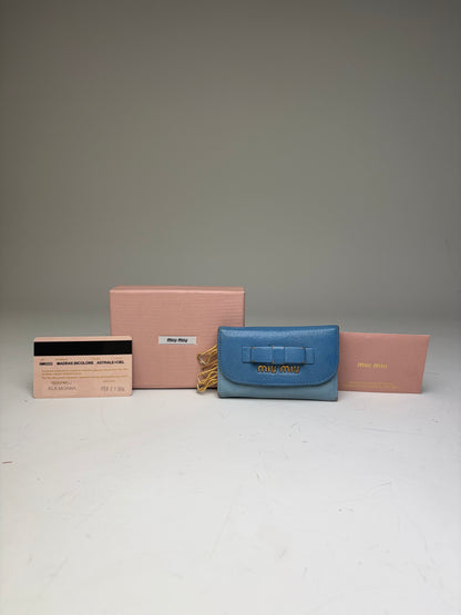 Vintage Miu Miu Leather Key Ring Holder Light Blue Navy Gold