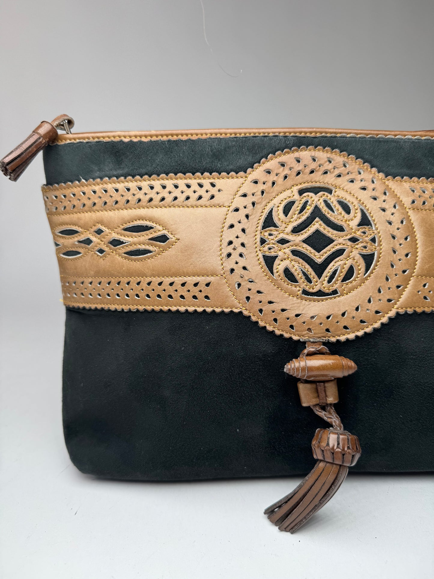 Vintage Loewe Madrid Suede Leather Clutch black brown