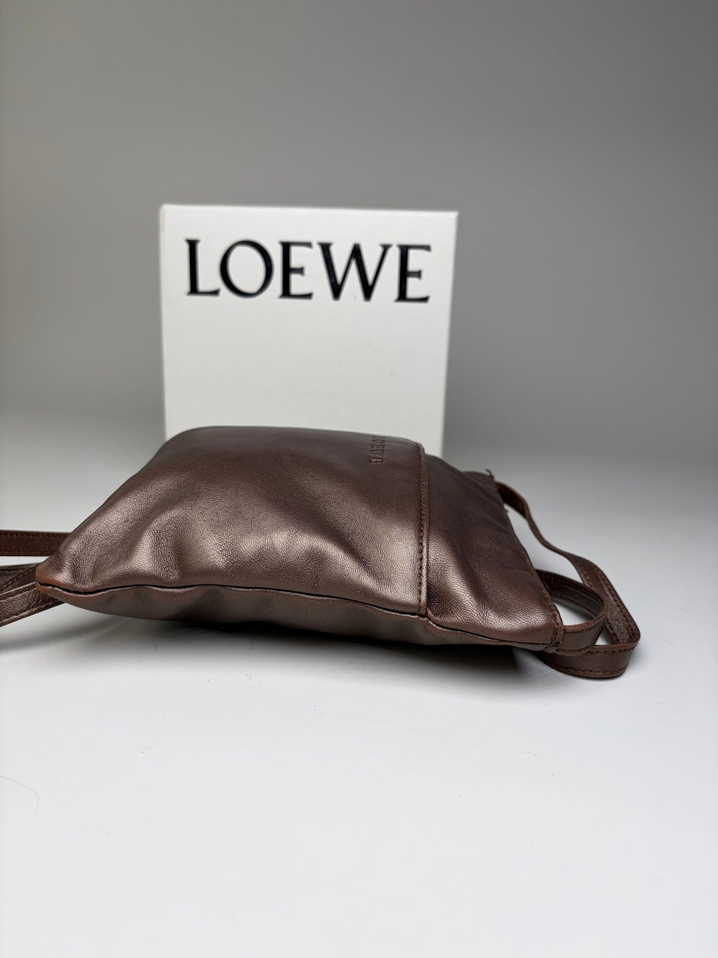 Vintage Loewe Soft Leather Crossbody Bag Dark Brown Gold