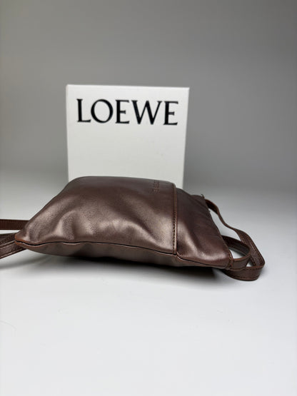 Vintage Loewe Soft Leather Crossbody Bag Dark Brown Gold