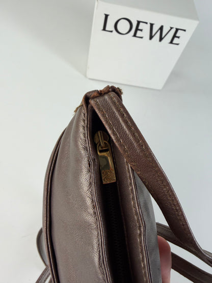 Vintage Loewe Soft Leather Crossbody Bag Dark Brown Gold