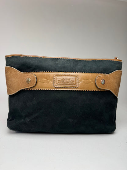 Vintage Loewe Madrid Suede Leather Clutch black brown