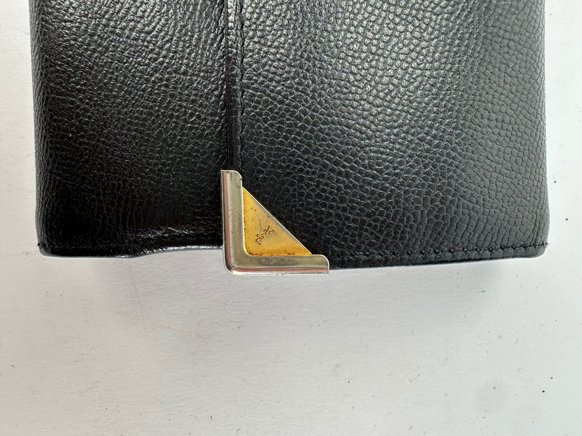 Vintage Yves Saint Laurent Textured Leather Bifold Wallet Late 1990s Black