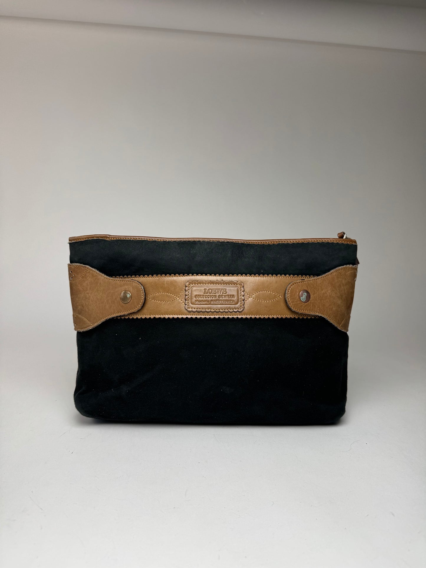 Vintage Loewe Madrid Suede Leather Clutch black brown