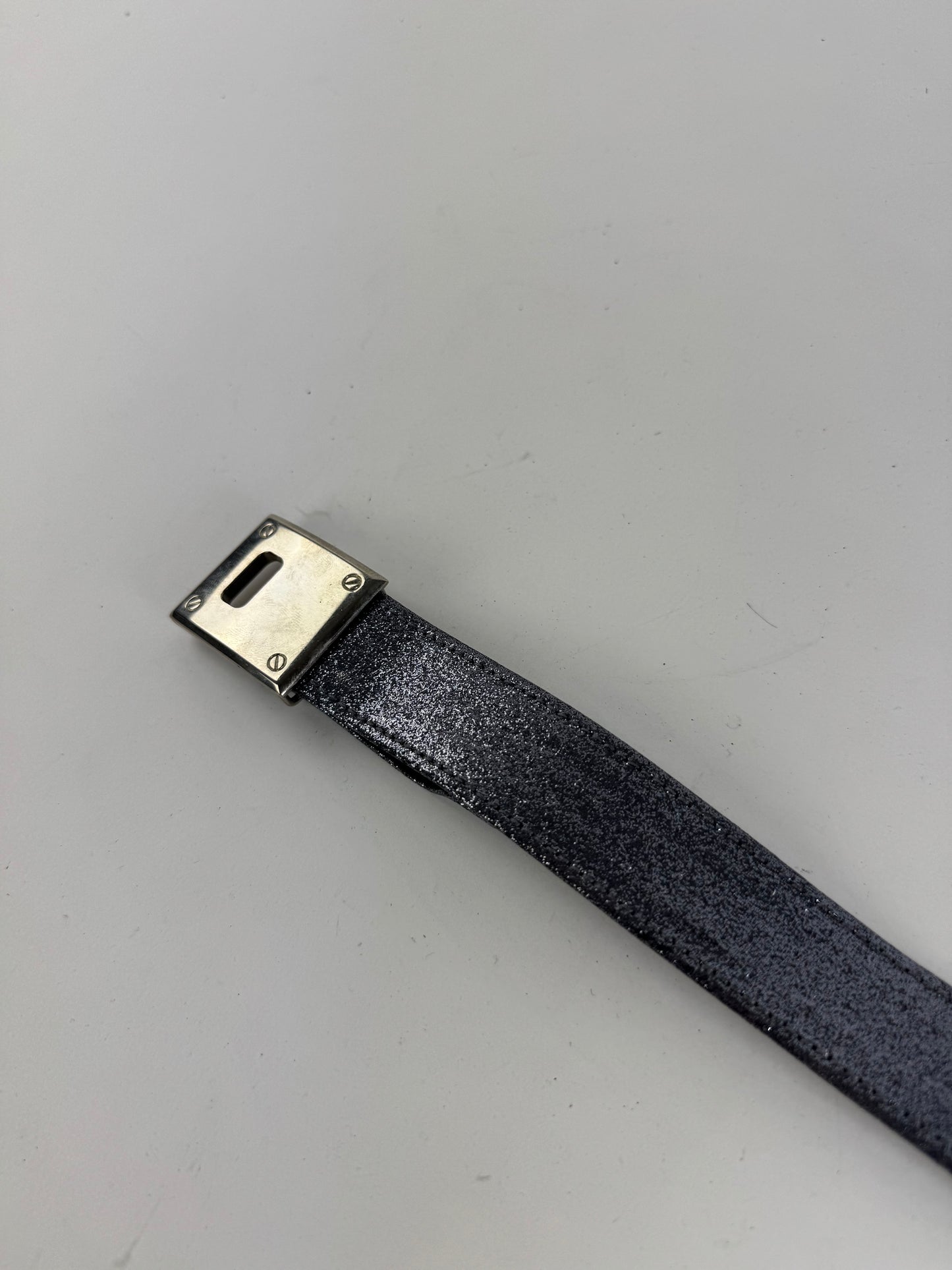 Vintage Gianni Versace Leather Belt silver sparkles