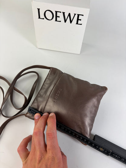 Vintage Loewe Soft Leather Crossbody Bag Dark Brown Gold