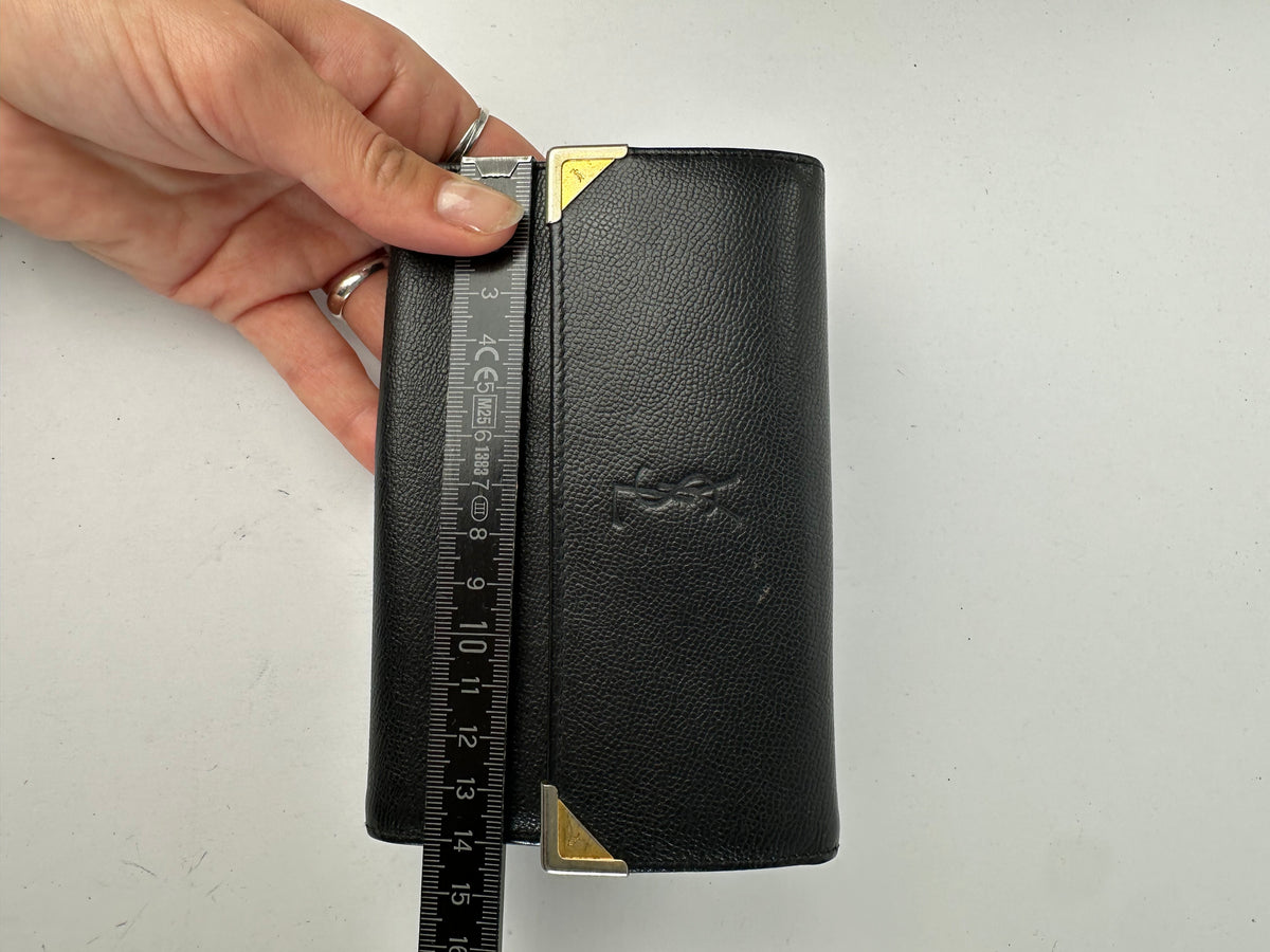 Vintage Yves Saint Laurent Textured Leather Bifold Wallet Late 1990s Black