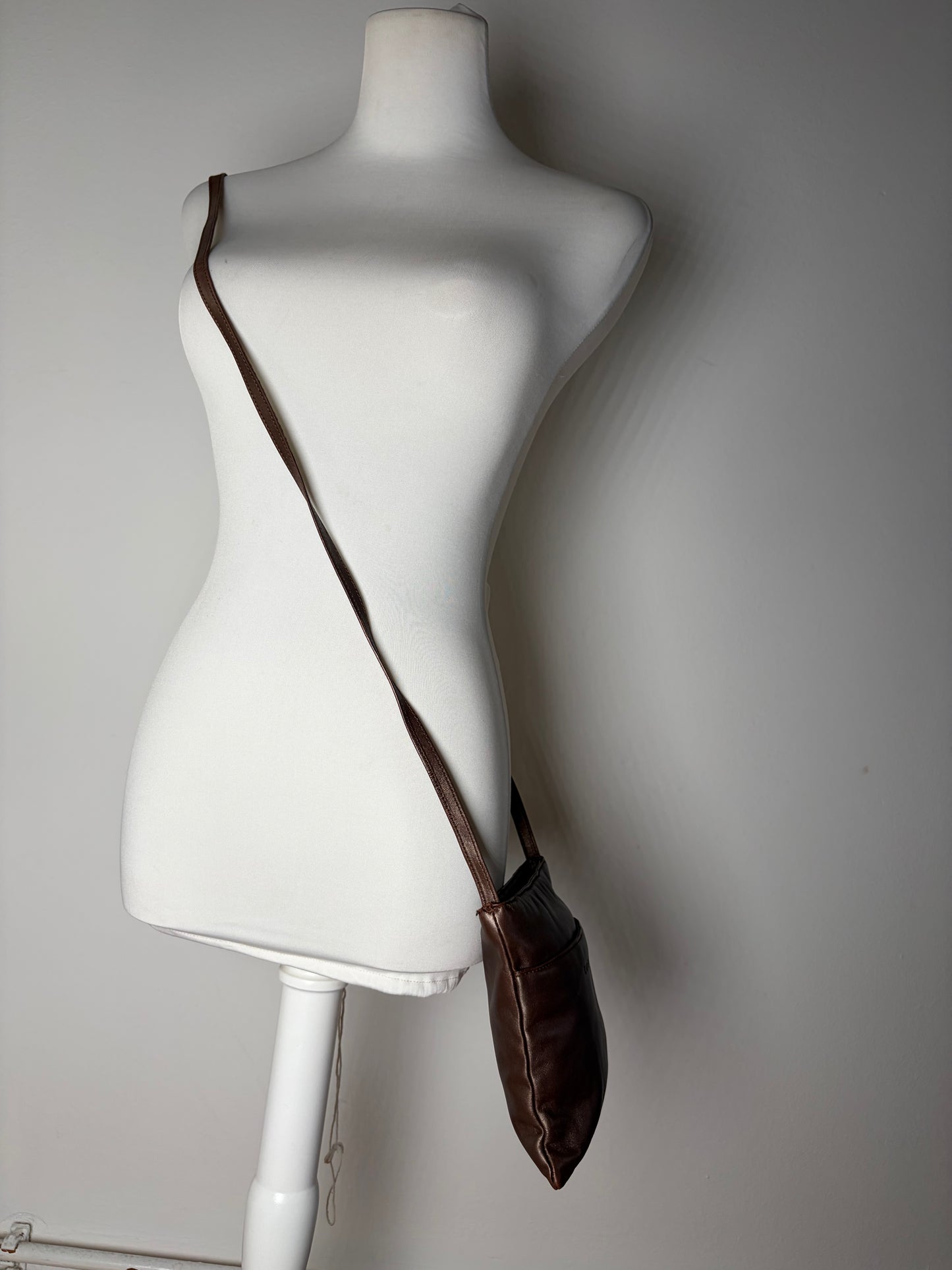 Vintage Loewe Soft Leather Crossbody Bag Dark Brown Gold